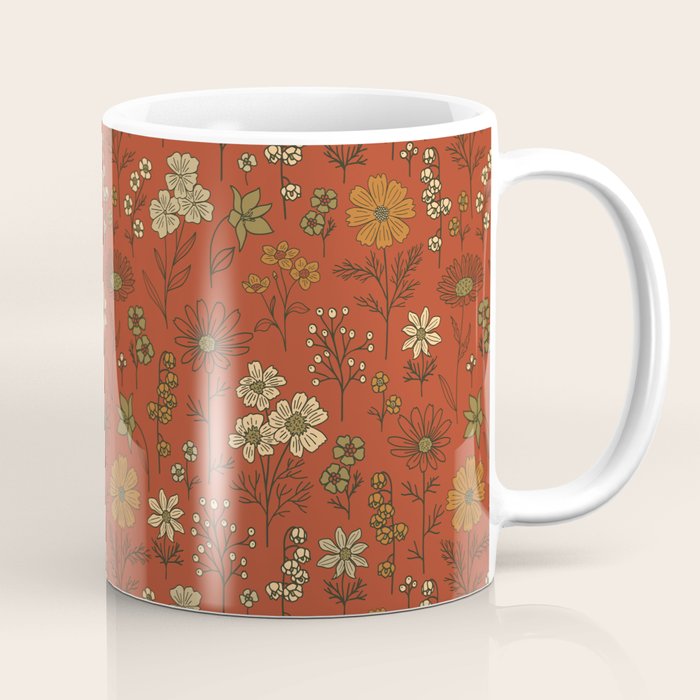Burnt Orange & Olive Green Floral Coffee Mug Gallery Image 1