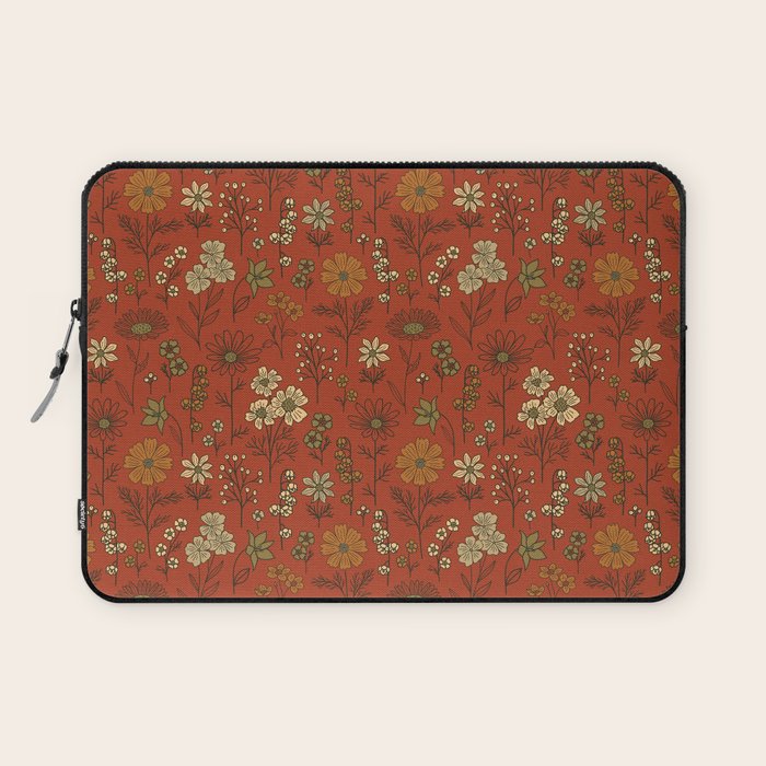 Burnt Orange & Olive Green Floral Laptop Sleeve Gallery Image 1