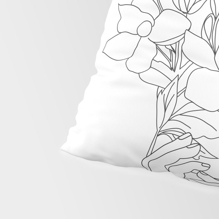 Minimal Line Art Woman with Magnolia Pillow Sham Gallery Image 4