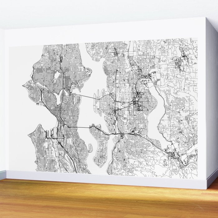 Seattle White Map Wall Mural Gallery Image 2