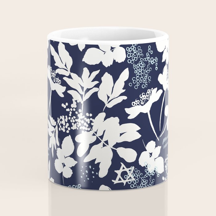 Dark and Light Blue Floral Star of David Coffee Mug Gallery Image 4