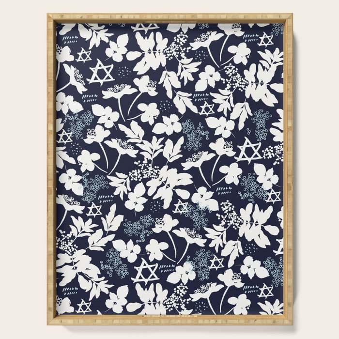 Dark and Light Blue Floral Star of David Serving Tray Gallery Image 1