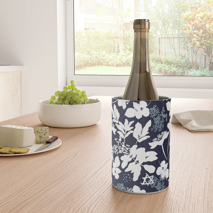 Dark and Light Blue Floral Star of David Wine Chiller Gallery Image 4
