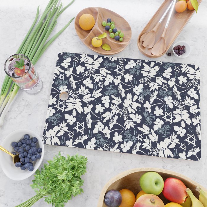 Dark and Light Blue Floral Star of David Cutting Board Gallery Image 2