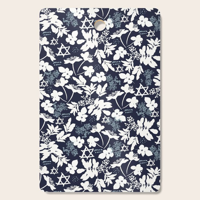 Dark and Light Blue Floral Star of David Cutting Board Gallery Image 1