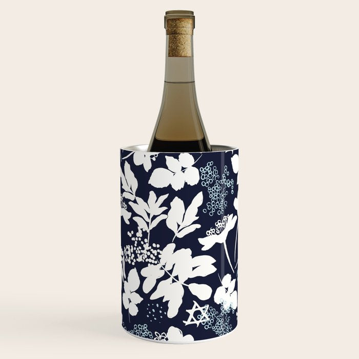 Dark and Light Blue Floral Star of David Wine Chiller Gallery Image 1
