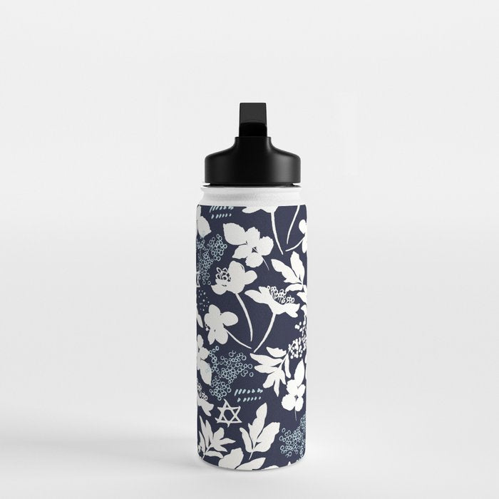 Dark and Light Blue Floral Star of David Water Bottle Gallery Image 3