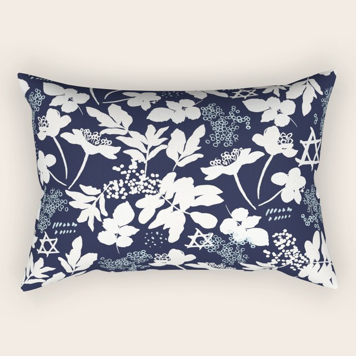 Dark and Light Blue Floral Star of David Rectangular Pillow Gallery Image 1