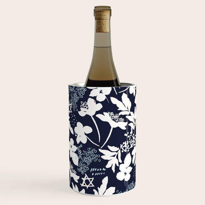 Dark and Light Blue Floral Star of David Wine Chiller Gallery Image 2