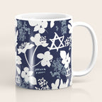 Dark and Light Blue Floral Star of David Coffee Mug Gallery Image 1