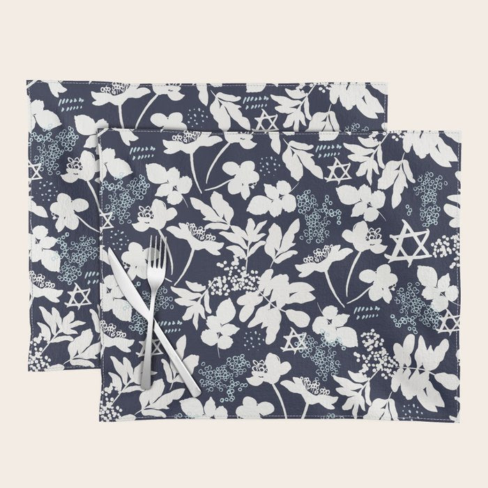 Dark and Light Blue Floral Star of David Placemat Gallery Image 1