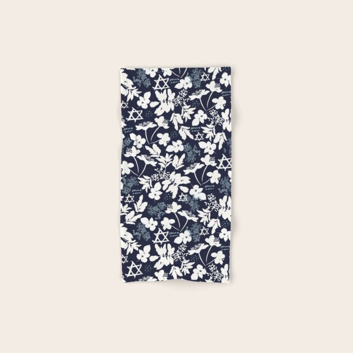 Dark and Light Blue Floral Star of David Bath Towel Gallery Image 1