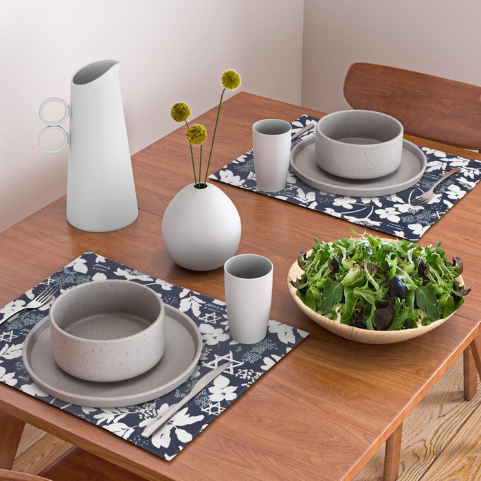 Dark and Light Blue Floral Star of David Placemat Gallery Image 2