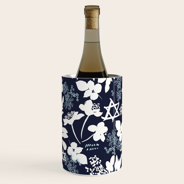 Dark and Light Blue Floral Star of David Wine Chiller Gallery Image 3