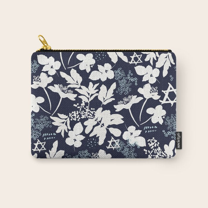 Dark and Light Blue Floral Star of David Carry All Pouch Gallery Image 1
