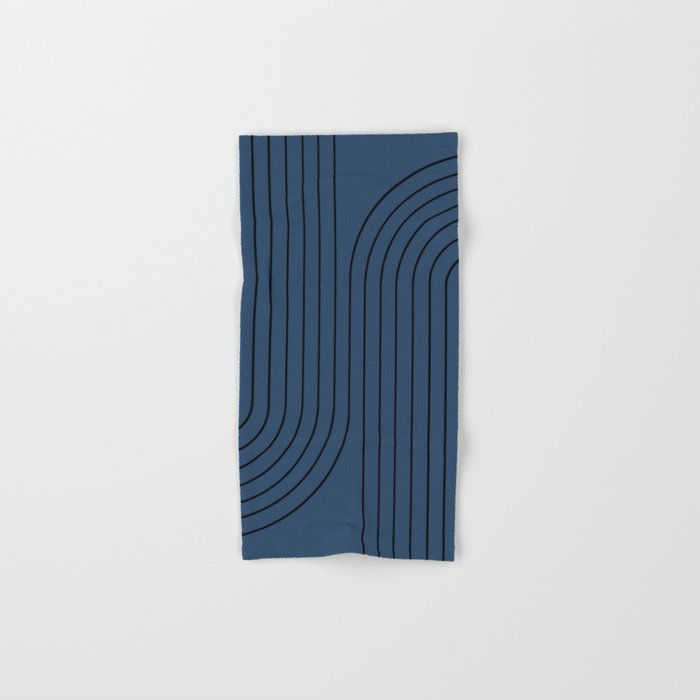 Minimal Line Curvature IV Navy Blue Mid Century Modern Arch Abstract Bath Towel Gallery Image 1