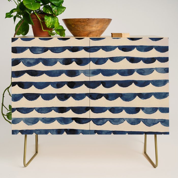 Thin Scalloped Line in indigo watercolor blue Credenza Gallery Image 1