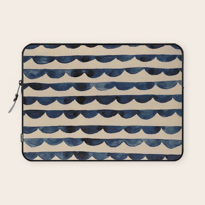 Thin Scalloped Line in indigo watercolor blue Laptop Sleeve Gallery Image 1