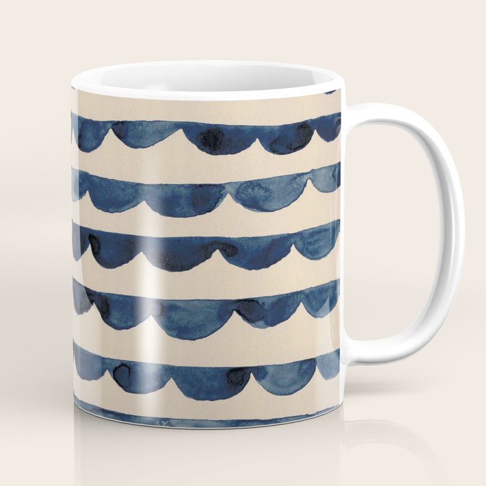 Thin Scalloped Line in indigo watercolor blue Coffee Mug Gallery Image 1