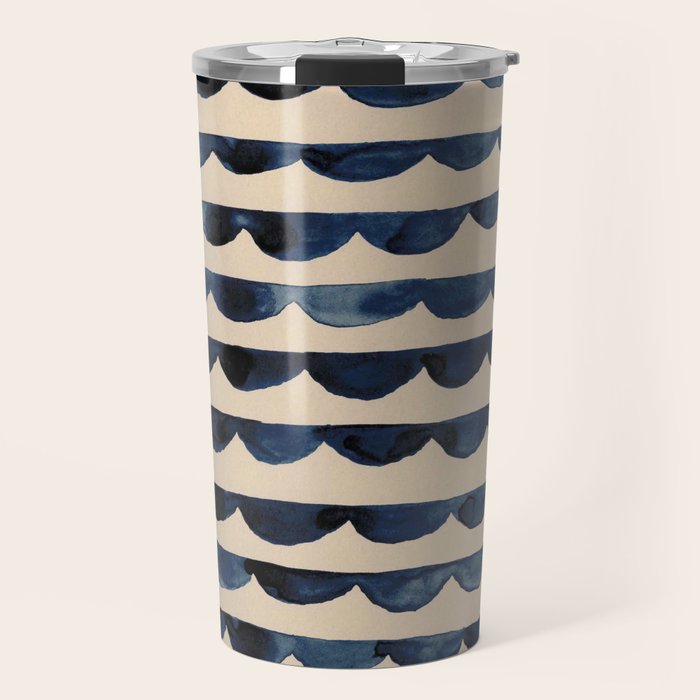 Thin Scalloped Line in indigo watercolor blue Travel Mug Gallery Image 1