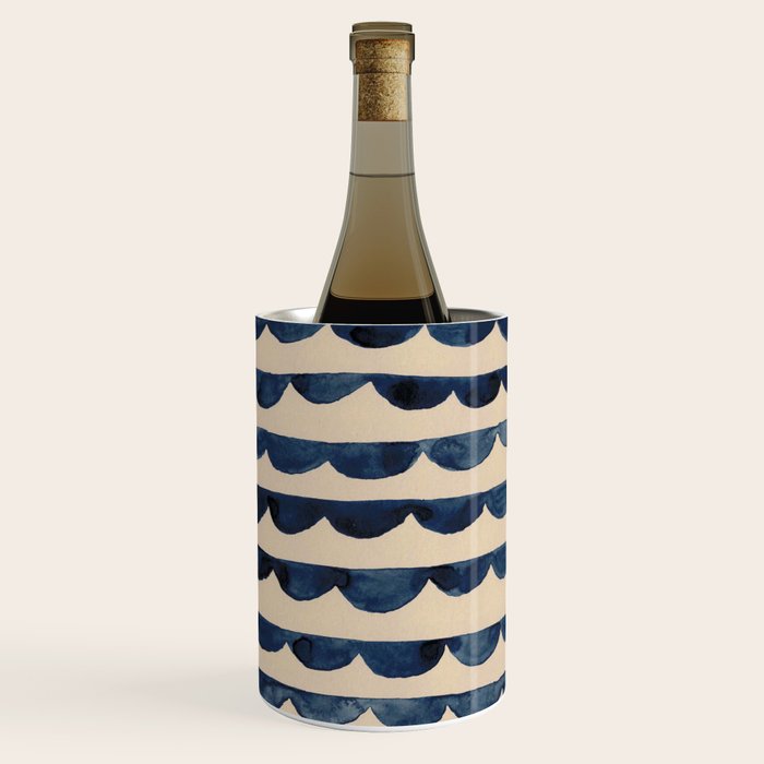 Thin Scalloped Line in indigo watercolor blue Wine Chiller Gallery Image 3