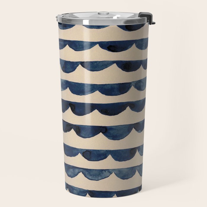Thin Scalloped Line in indigo watercolor blue Travel Mug Gallery Image 2