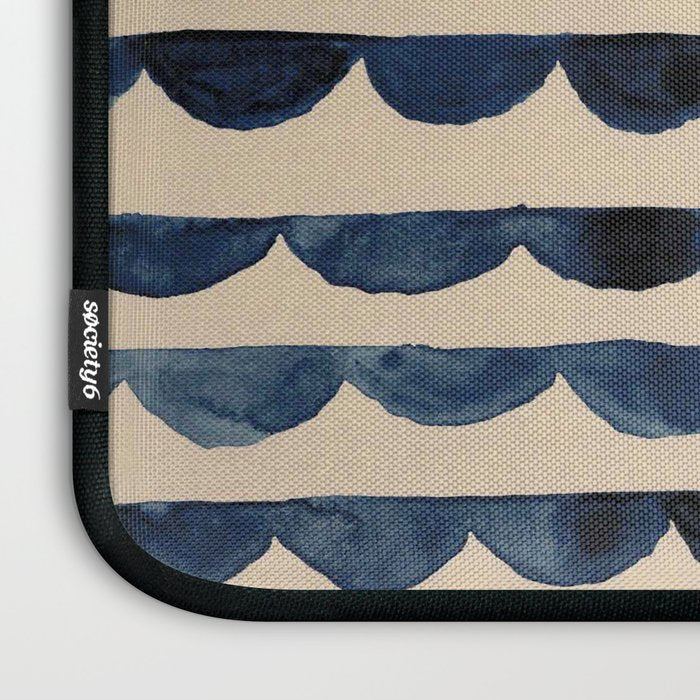 Thin Scalloped Line in indigo watercolor blue Laptop Sleeve Gallery Image 3