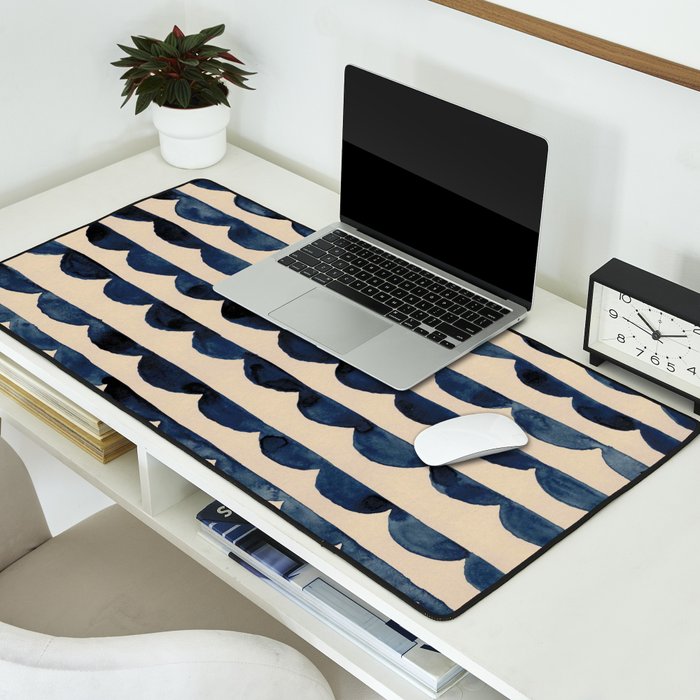 Thin Scalloped Line in indigo watercolor blue Desk Mat Gallery Image 2