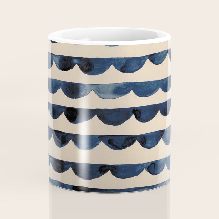 Thin Scalloped Line in indigo watercolor blue Coffee Mug Gallery Image 4