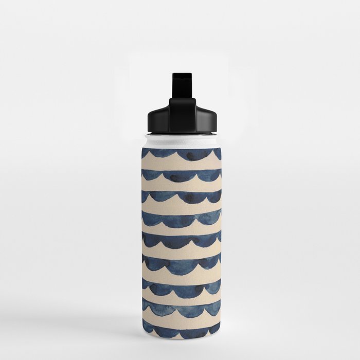 Thin Scalloped Line in indigo watercolor blue Water Bottle Gallery Image 2