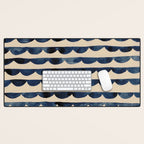 Thin Scalloped Line in indigo watercolor blue Desk Mat Gallery Image 1