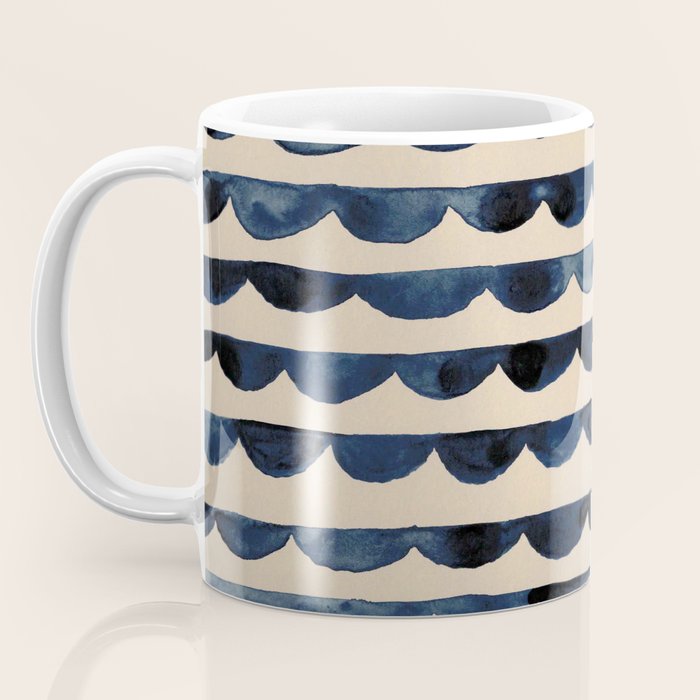 Thin Scalloped Line in indigo watercolor blue Coffee Mug Gallery Image 3