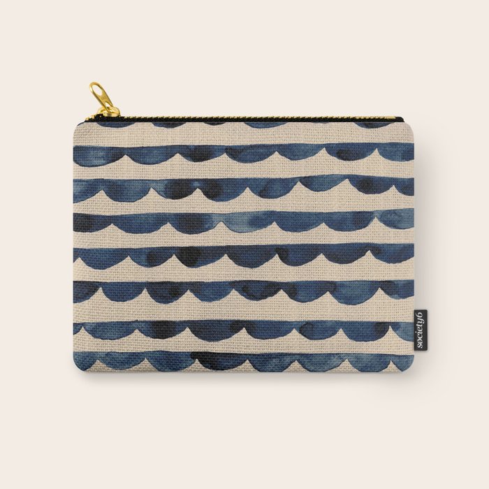 Thin Scalloped Line in indigo watercolor blue Carry All Pouch Gallery Image 1