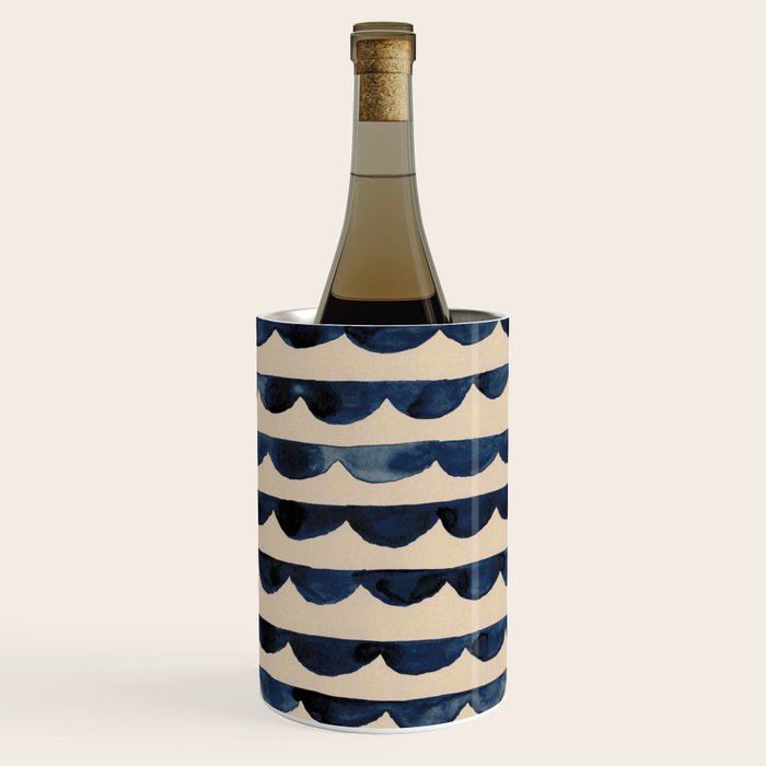Thin Scalloped Line in indigo watercolor blue Wine Chiller Gallery Image 1