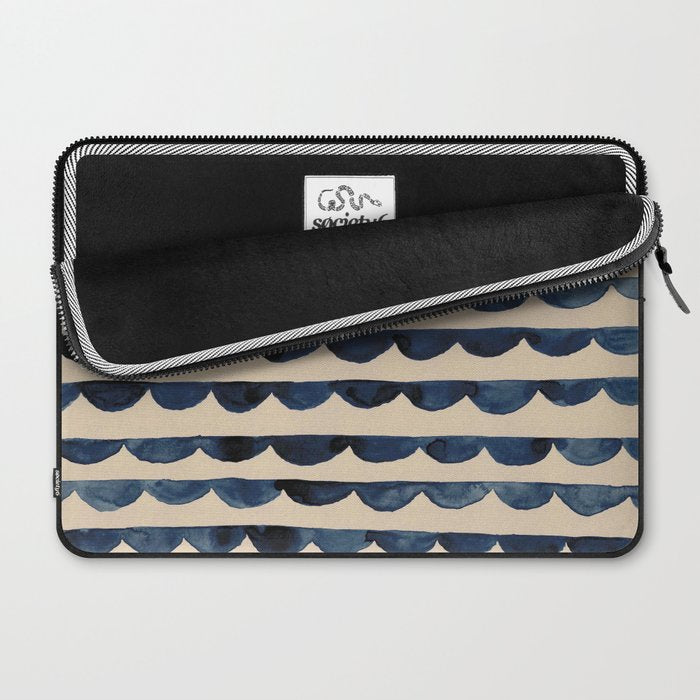 Thin Scalloped Line in indigo watercolor blue Laptop Sleeve Gallery Image 2