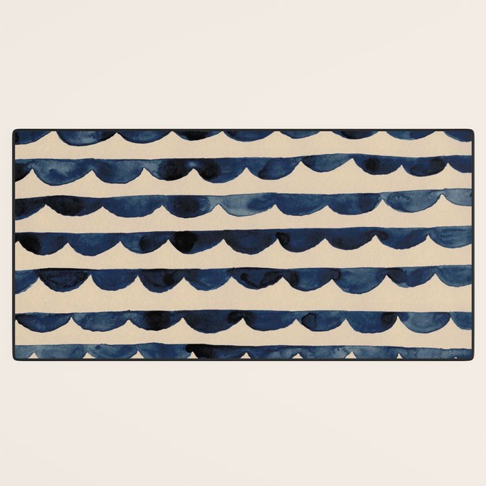 Thin Scalloped Line in indigo watercolor blue Desk Mat Gallery Image 3