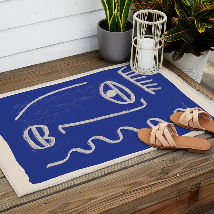 Abstract Face 23 Cobalt Blue Outdoor Rug Gallery Image 2