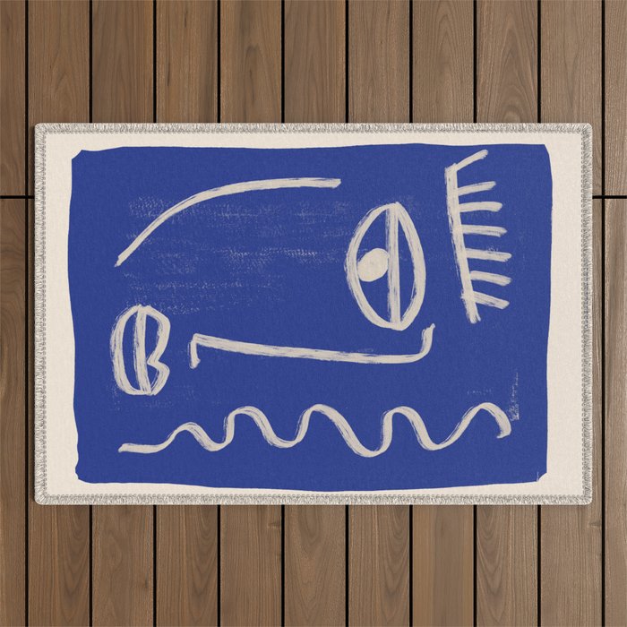Abstract Face 23 Cobalt Blue Outdoor Rug Gallery Image 1
