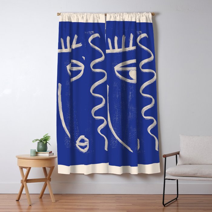 Abstract Face 23 Cobalt Blue Window Curtain Gallery Image 5