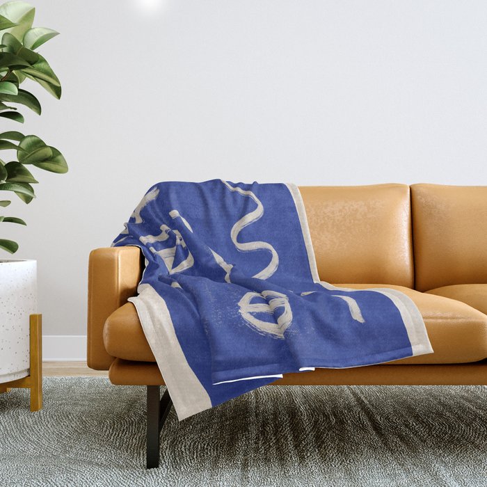 Abstract Face 23 Cobalt Blue Throw Blanket Gallery Image 1