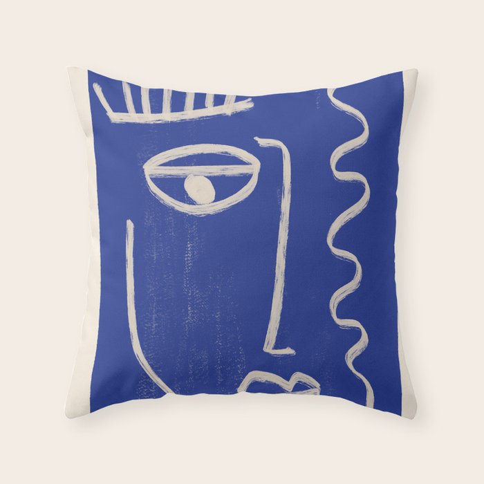 Abstract Face 23 Cobalt Blue Throw Pillow Gallery Image 1