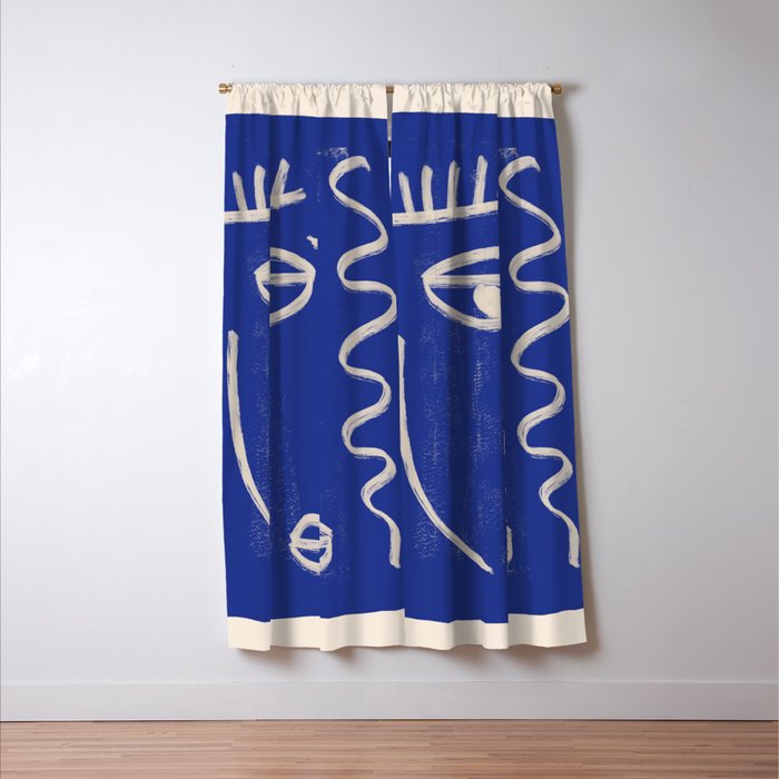 Abstract Face 23 Cobalt Blue Window Curtain Gallery Image 3