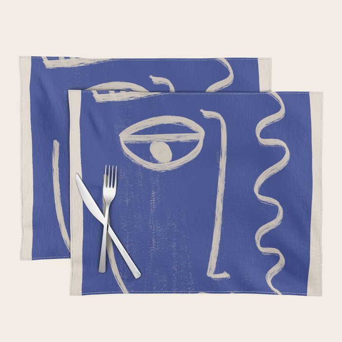 Abstract Face 23 Cobalt Blue Placemat Gallery Image 1
