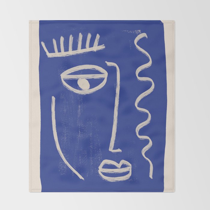 Abstract Face 23 Cobalt Blue Throw Blanket Gallery Image 2