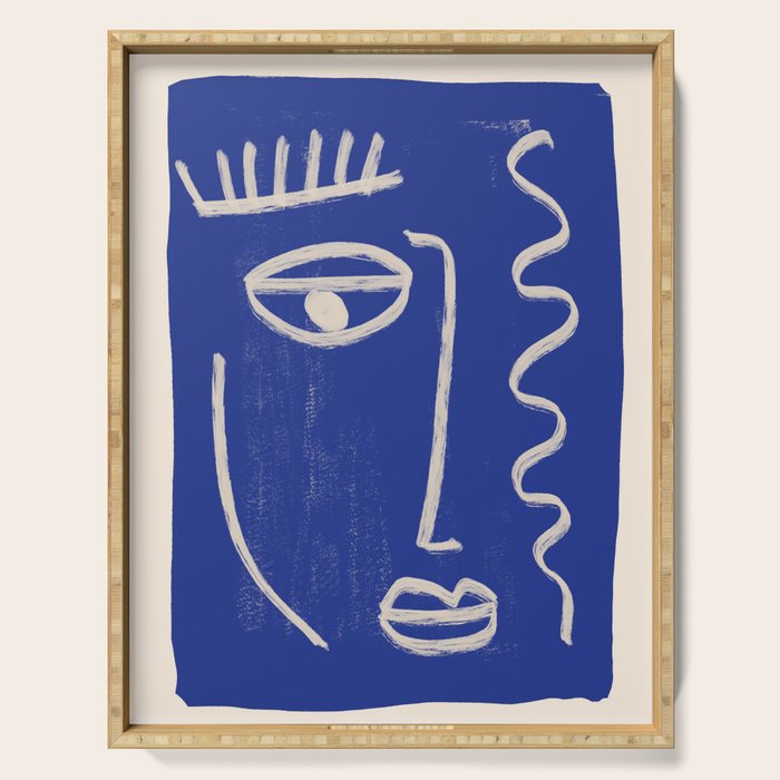 Abstract Face 23 Cobalt Blue Serving Tray Gallery Image 1