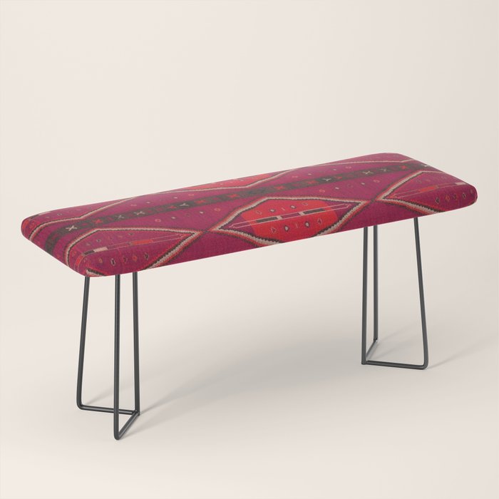 The Crimson Symmetry Handwoven Tribal Kilim Art Bench Gallery Image 1