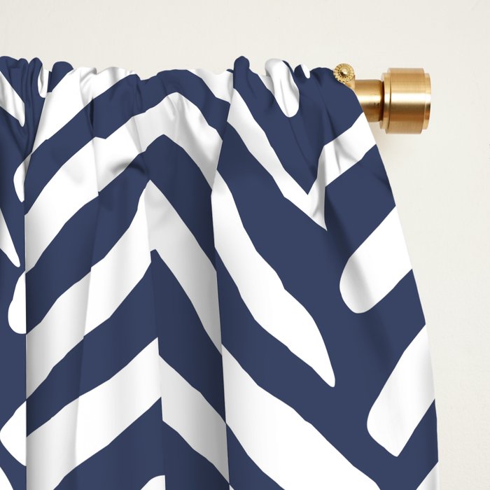 Boho Herringbone Pattern, Navy Blue and White Window Curtain Gallery Image 2