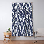 Boho Herringbone Pattern, Navy Blue and White Window Curtain Gallery Image 5