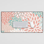 Festive, Floral Prints, Teal, Peach, Coral Desk Mat Gallery Image 1