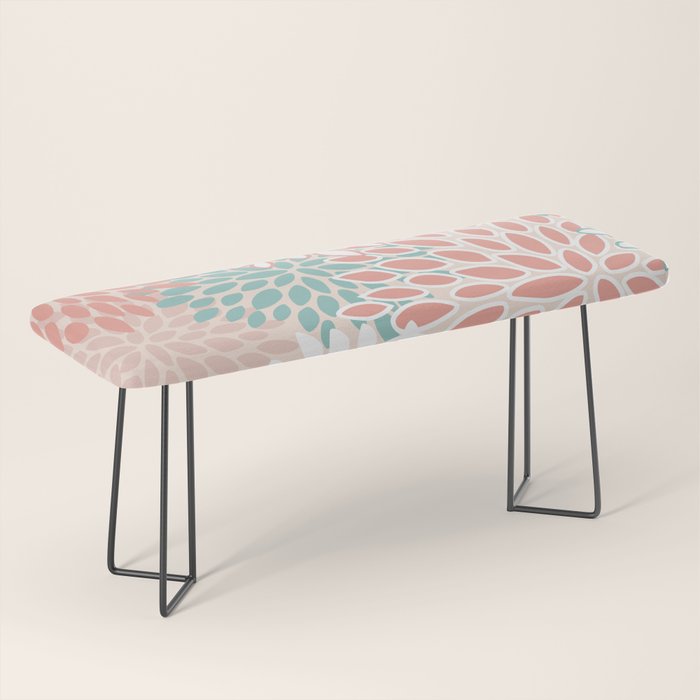 Festive, Floral Prints, Teal, Peach, Coral Bench Gallery Image 1